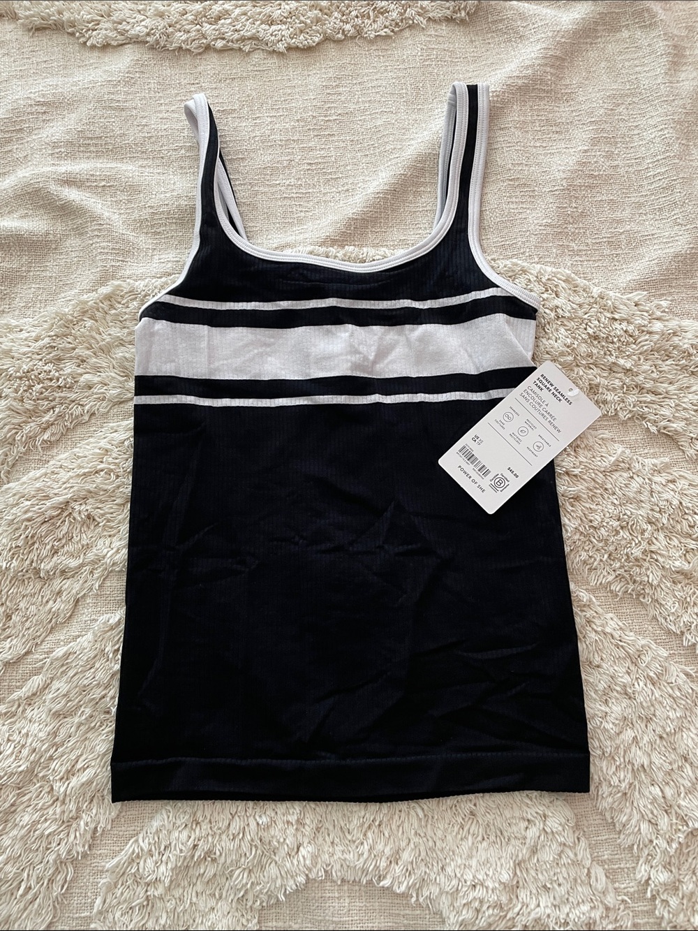 NWT ATHLETA Renew seamless square neck tank size XS black white stripe